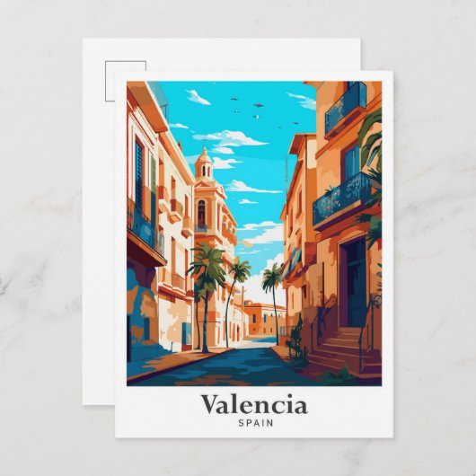 バレンシアスペインアートヴィンテージトラベルイラストレーション ポストカード (正面/裏面)