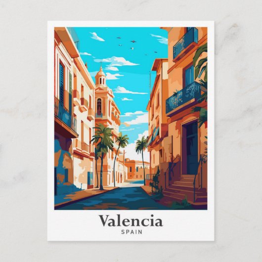 バレンシアスペインアートヴィンテージトラベルイラストレーション ポストカード (正面)