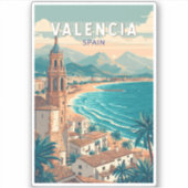 バレンシアスペインイラストレーショントラベルアートヴィンテージ シール (正面)