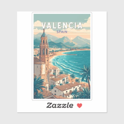 バレンシアスペインイラストレーショントラベルアートヴィンテージ シール (シート)