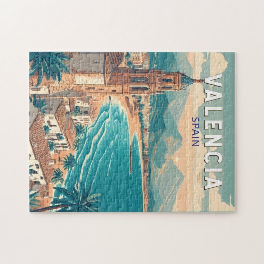 バレンシアスペインイラストレーショントラベルアートヴィンテージ ジグソーパズル (横)