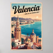 バレンシアスペインコーストイラストレーショントラベルアートレトロ ポスター (正面)