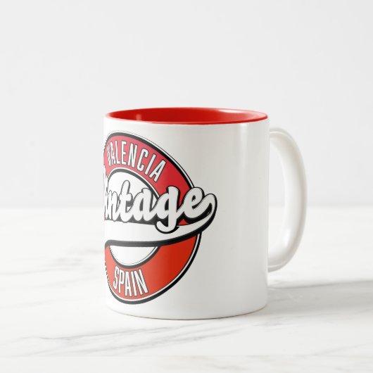 バレンシアスペインレトロスタイルロゴ ツートーンマグカップ (正面右)