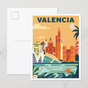 バレンシアスペインヴィンテージイラストレーション旅行 ポストカード