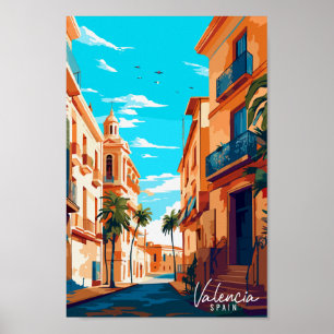 バレンシアスペインヴィンテージ旅行イラストレーション ポスター