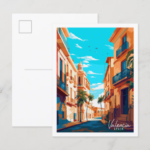 バレンシアスペインヴィンテージ旅行イラストレーション ポストカード