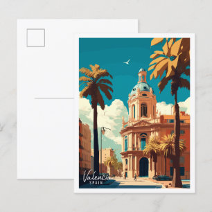 バレンシアスペインヴィンテージ旅行イラストレーション ポストカード