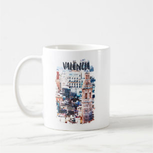 バレンシアスペイン建築水彩都市 コーヒーマグカップ