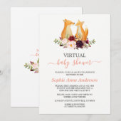 バレンシアピンクとワインレッドの花 フキョウ Virtual 赤ちゃんのお祝い メールで 招待状 (正面/裏面)