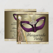 バレンシアム ワインレッド パール マスカレードパーティー 招待状 (正面/裏面)