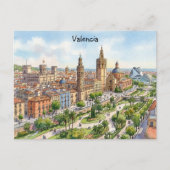 バレンシア スペイン 水彩画 街並み レトロ 旅行 ポストカード (正面)
