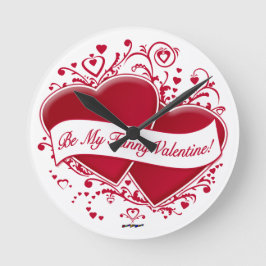 バレンタおもしろいンだ！赤いハート ラウンド壁時計