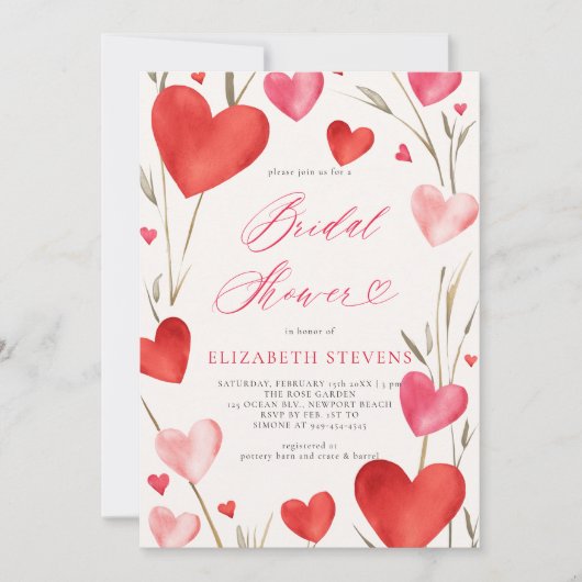 バレンタお洒落ンハートガーデンブライダルシャワー 招待状 (正面)