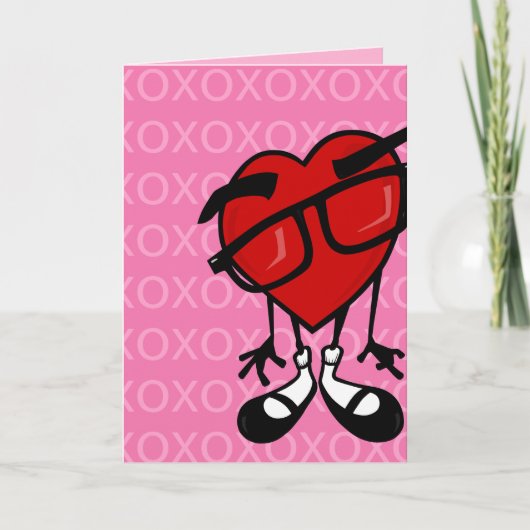 バレンタイおもしろいンデーハートピンクのグリーティングカード シーズンカード (正面)