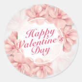 バレンタイエレガントンズデイピンクフローラフレームステッカー ラウンドシール (正面)