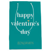 バレンタイスタイリッシュンデーハート名前をカスタムするグリーン ミディアムペーパーバッグ (正面)