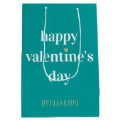 バレンタイスタイリッシュンデーハート名前をカスタムするグリーン ミディアムペーパーバッグ (裏面)