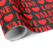 バレンタイスタイリッシュンモダンハートシック黒レッド ラッピングペーパー (ロールコーナー)