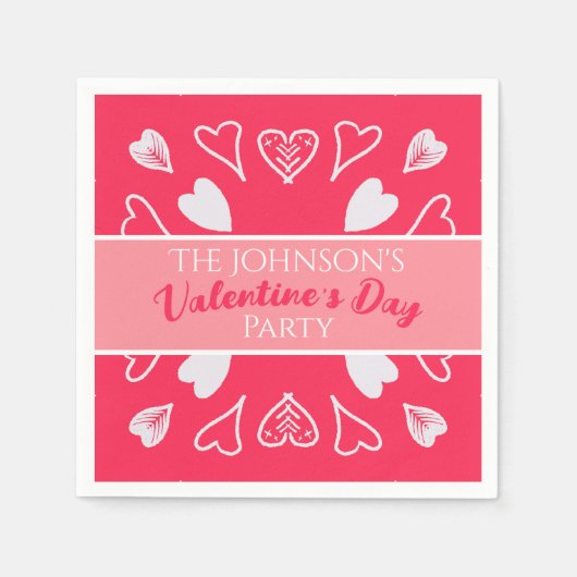 バレンタイモダンンデーパーティーピンク スタンダードカクテルナプキン (正面)
