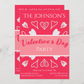 バレンタイモダンンデーパーティーピンク 招待状 (正面/裏面)