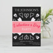 バレンタイモダンンデーパーティー白黒ピンク 招待状 (スタンド正面)
