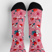 バレンタイモダンン，赤いハートモノグラム，ピンク ソックス (上部)