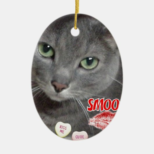 バレンタイロシアのンブルー猫 セラミックオーナメント (正面)