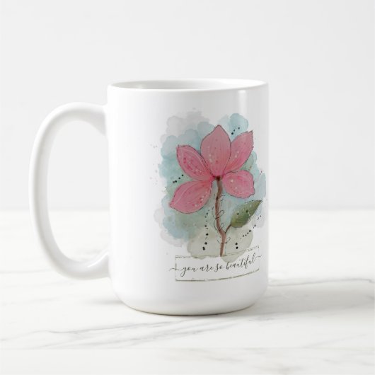 バレンタインあなたはとても美しい水彩花 コーヒーマグカップ (左)