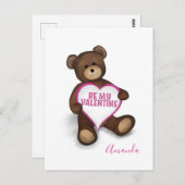 バレンタインかわいいテディベアとハート ポストカード (正面/裏面)