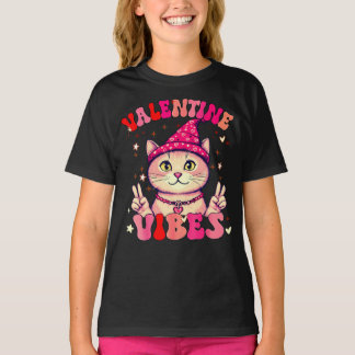 バレンタインかわいいピンクのアメリカンショートヘア猫 Tシャツ