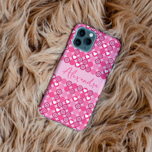 バレンタインかわいいピンクのハートと花柄の名前 Case-Mate iPhone 14 PROケース