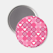 バレンタインかわいいピンクハートとフラワードットパターン マグネット (正面/裏面)