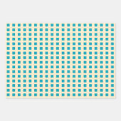 バレンタインかわいいフクロウのドット正方形のパターンターコイズ ラッピングペーパーシート (正面3)