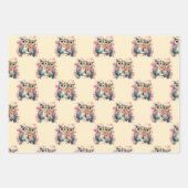 バレンタインかわいいフクロウのドット正方形のパターンターコイズ ラッピングペーパーシート (正面)