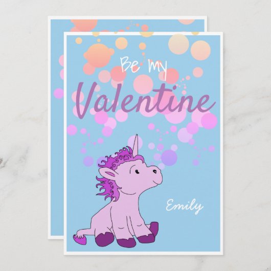 バレンタインかわいいユニコーンバレンタインデーのカード シーズンカード (正面/裏面)