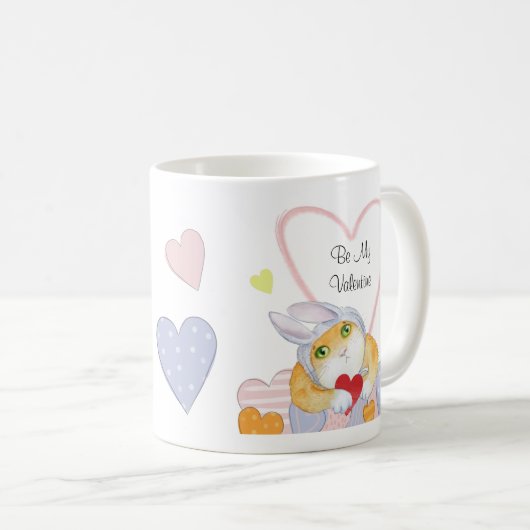 バレンタインかわいい水色の猫コーヒーマグ コーヒーマグカップ (正面右)