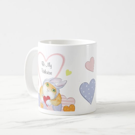 バレンタインかわいい水色の猫コーヒーマグ コーヒーマグカップ (正面左)