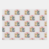 バレンタインかわいい犬のドット正方形のパターン灰色 ラッピングペーパーシート (正面)