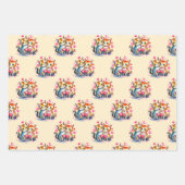 バレンタインかわいい猫のドット正方形のパターン緑 ラッピングペーパーシート (正面)