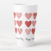 バレンタインかわいい甘い愛の赤いハートパターン カフェラテマグ (正面)