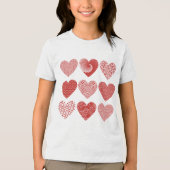 バレンタインかわいい甘い愛の赤いハートパターン トライブレンドＴシャツ (正面)