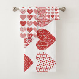 バレンタインかわいい甘い愛の赤いハートパターン バスタオルセット