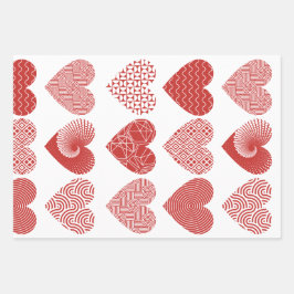 バレンタインかわいい甘い愛の赤いハートパターン ラッピングペーパーシート