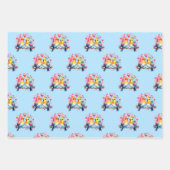 バレンタインかわいい鳥のドット正方形のパターン青 ラッピングペーパーシート (正面)