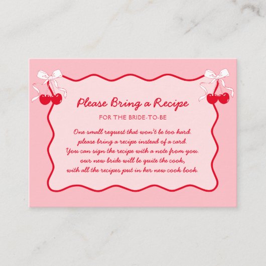 バレンタインさくらんぼブライダルシャワーレシピ要求 エンクロージャーカード (正面)