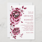 バレンタインとピンクの牡丹の花の結婚式 招待状 (正面)