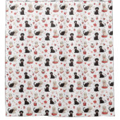 バレンタインと犬の赤い白いシャワーカーテン シャワーカーテン (正面)