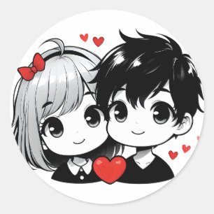 バレンタインにぴったりなかわいいちびキャラの恋愛イラスト ラウンドシール