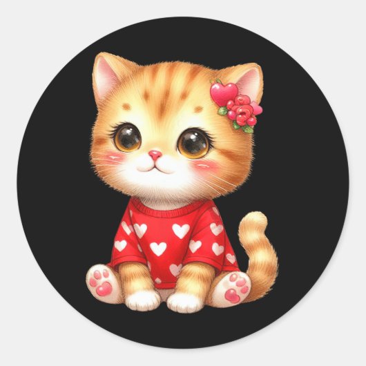 バレンタインにぴったりなハートと仔猫 ラウンドシール (正面)