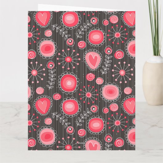 バレンタインにぴったりな遊び心あふれる赤いハートと花の名前カード カード (裏面)